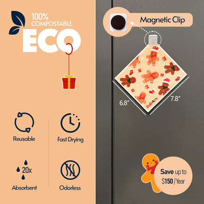 Reusable Paper Towels, Christmas Swedish Dishcloths for Kitchen 8-Pack, Non-Scratch Swedish Dish Towels, Super Absorbent Cellulose Dish Cloths, No Odor Cleaning Rags