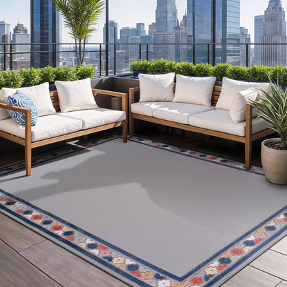 Beverly Rug Outdoor Rug 9x12 Modern Bordered Large Area Rugs for Indoor and Outdoor Patio Easy to Clean Non Shedding Living Room Porch Garden Washable Outside Carpet (9 x 12 Gray)