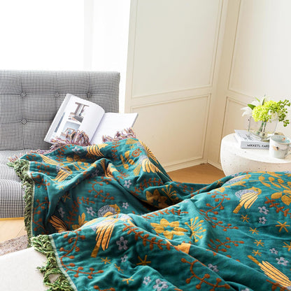 MSGKV Boho Throw Blanket Cotton Blanket for Couch and Sofa Cover for Living Room Summer Throw Cozy Gauze Blanket 50" x 60"