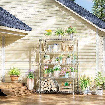 IZEUK 5-Tier Heavy Duty Metal Storage Shelving Unit (Chrome, 17.7" D x 47.2" W x 72.3" H, 1750 lbs Capacity), Adjustable Steel Wire Rack Shelf Organizer for Garage, Kitchen, Pantry, Basement, Laundry