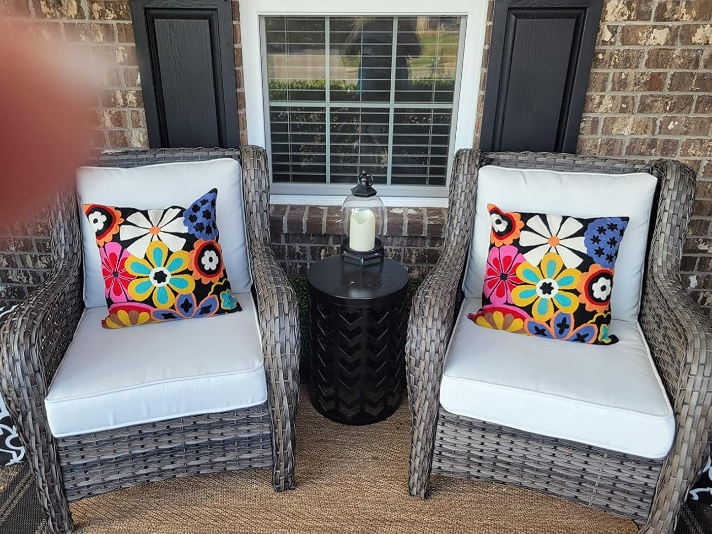 Modern Black Daisy Floral Pillow Cover Accent Flower Traditional Pillowcase Hand Embroidered Florals Couch Pillowsham Boho Outdoor Cushion Suzani Accent Pillow Wool 18x18 Inch