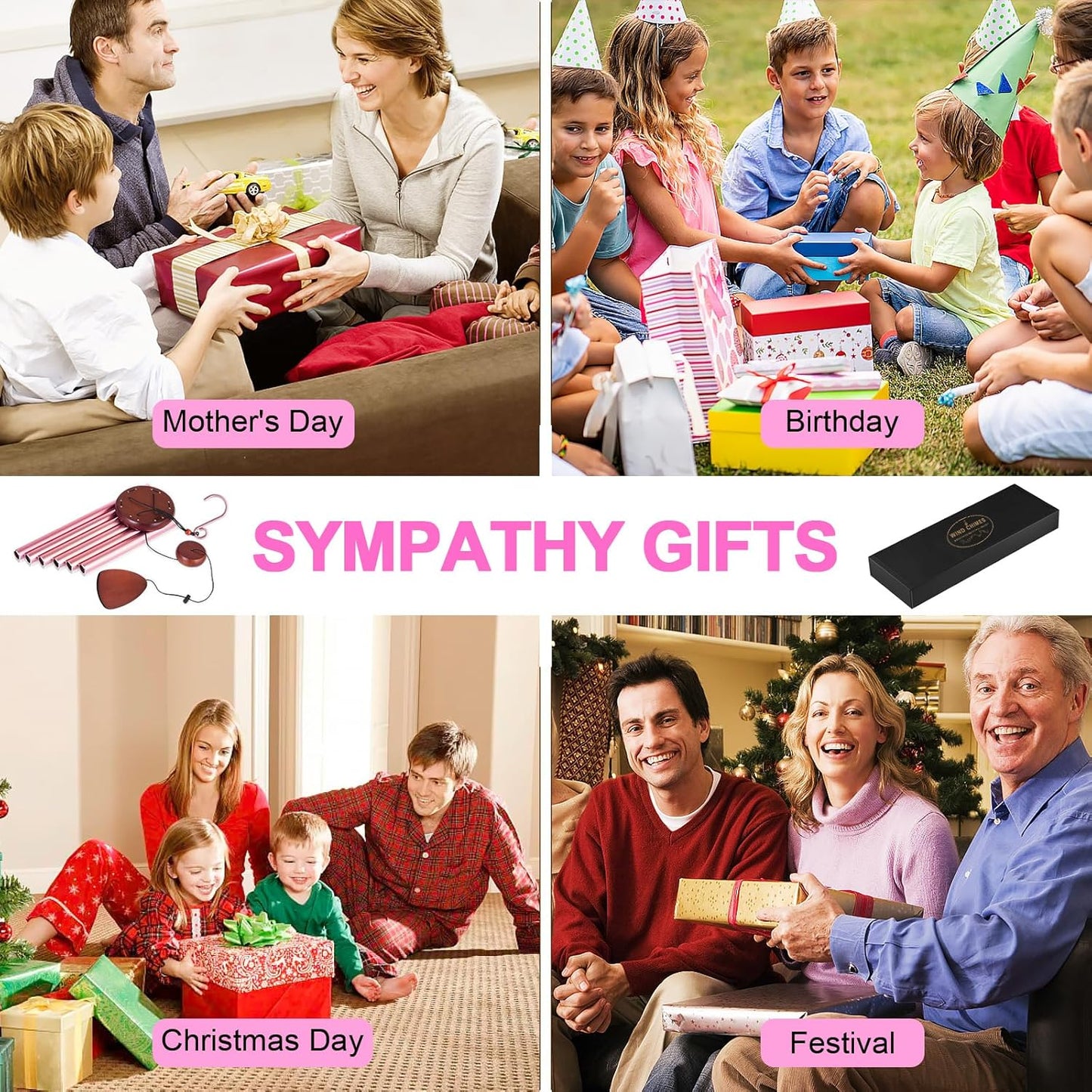 Large Aluminium Wind Chimes Outside, Soothing Melodic Memorial Sympathy Wind Chime, Suitable Outdoor Garden Decor, Gift for Mom Women Neighbors (Pink Wind Chimes-36)