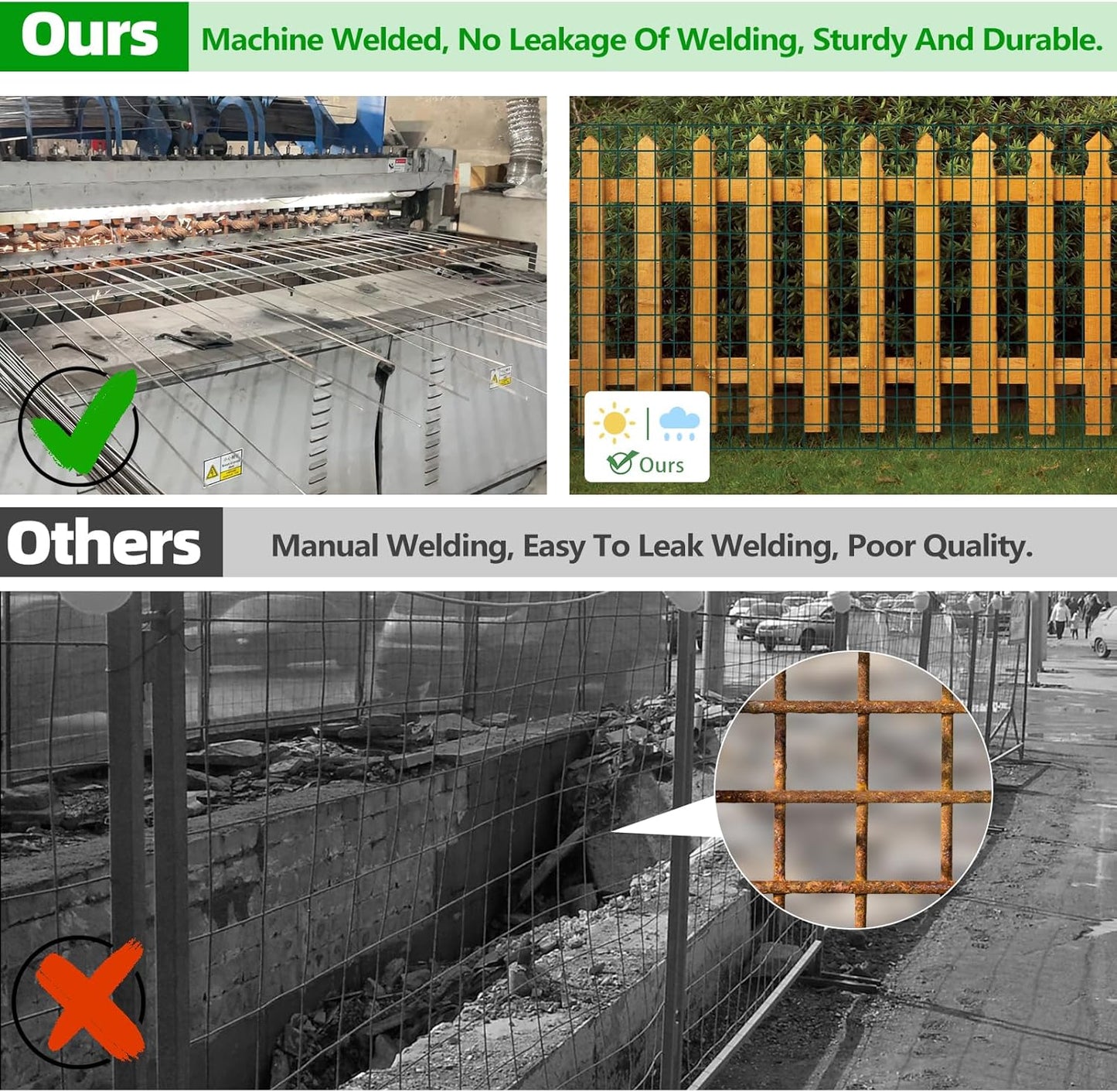 Welded Wire Fence, 50ft(L) x 36inch(H) PVC Coated Wire Fencing for Dog, 2 Inch x 3 Inch 16GA Fencing for Chicken, Anti-Rust Roll Metal Wire Mesh Fence for Yard Vegetable, Green