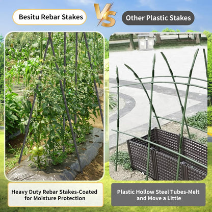 Rebar Stakes 48 inches 16-Pack Concrete Form Stakes Straight 3/8" Diameter Rebar Ground Metal Stakes for Landscaping, Securing Fence, Garden Plants Support, Survey Markers and Securing Trees
