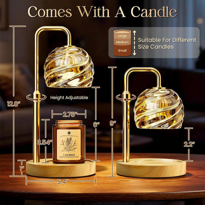 WarmEmbrace Candle Warmer Lamp with Lavender Candle Set, Electric Wax Warmer Lamp with Auto Timer & 4 Dimmable Lights, Adjustable Height for Jar Candles, Elegant Home Decor Gift for Women, Gold