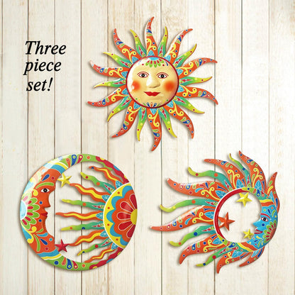 Limygus 3D Print Sun Wall Hanging, Wall Sculpture, Metal Wall Art Indoor/Outdoor Decor - 9” Colorful Rustproof Wall Sculpture - Ideal for Bedrooms, Gardens, Homes, Patios and Farmhouses, Set of 3