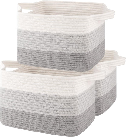 Storage Baskets for Organizing, Woven Baskets for Shelves, Rectangle Decorative Organizer for Storage Clothes, Toy, Books, Towels Nursery Bins 3 Pack (Gradient Grey)