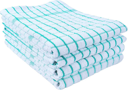 AMOUR INFINI Kitchen Towels Set of 4 - Highly Absorbent, Super Soft Terry Cotton 20x28 Inch Dish Towels with Hanging Loop - Hand & Tea Towels for Cleaning & Drying Dishes (Teal)