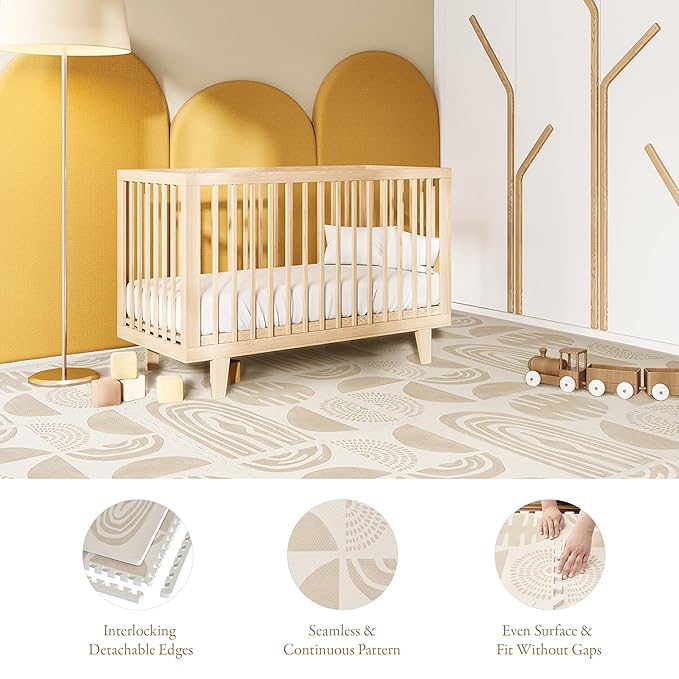 Super 1 Inch Thick Premium Quality Exercise & Baby Foam Play Mats - Expandable & Large Non-Toxic Odorless Floor Mat - 6 Tiles Spacious 6x4ft - Peel-Resistant - Desert Sand