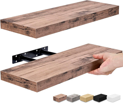 Sorbus Floating Shelves for Wall, Bathroom Shelves Wall Mounted for Kitchen, Bedroom, Bathroom Storage Over Toilet, Hanging Book Shelf for Wall Home Decor Living Room (Mahogany, 2 Pack)