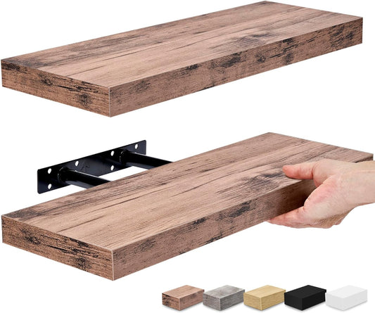 Sorbus Floating Shelves for Wall, Bathroom Shelves Wall Mounted for Kitchen, Bedroom, Bathroom Storage Over Toilet, Hanging Book Shelf for Wall Home Decor Living Room (Mahogany, 2 Pack)