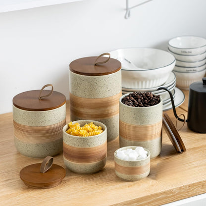 Ceramic Jar with Lid Airtight, Coffee Container Kitchen Food Storage Jars for Spice Sugar Tea Bag, Stackable Decorative Jars for Countertop, 18oz
