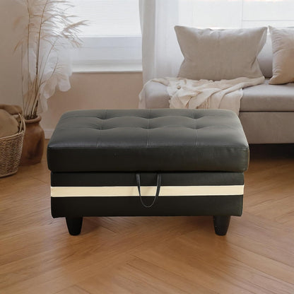Ottoman Rectangular Storage Ottoman Bench, Faux Leather Footrest, Coffee Table, Stool Footstool with Hinged Lid for Living Room, Bedroom, Entryway, Black with White Strip, 35"x23.5"x17.5"