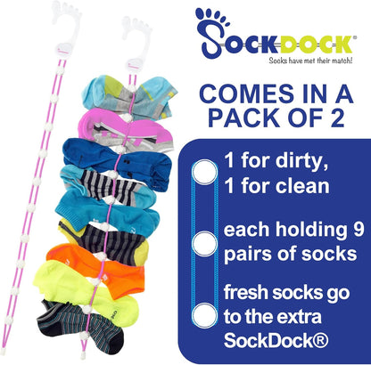 Sock Laundry Solution for Washing Drying & Storing Socks in Pairs, Clip & Hold Socks in Washer Dryer & Closet 2-Pack