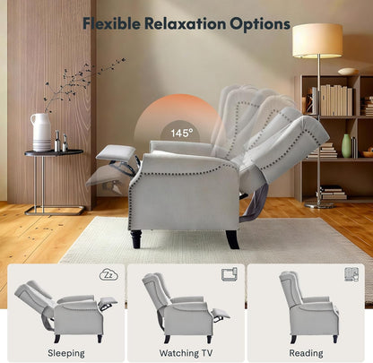 Softa Recliner Chair for Adults, Mid Century Wingback Pushback Accent Chair with Rivet Decoration, Tufted Upholstered Single Sofa Armchair for Living Room, Bedroom, Study (Fabric, Cream)