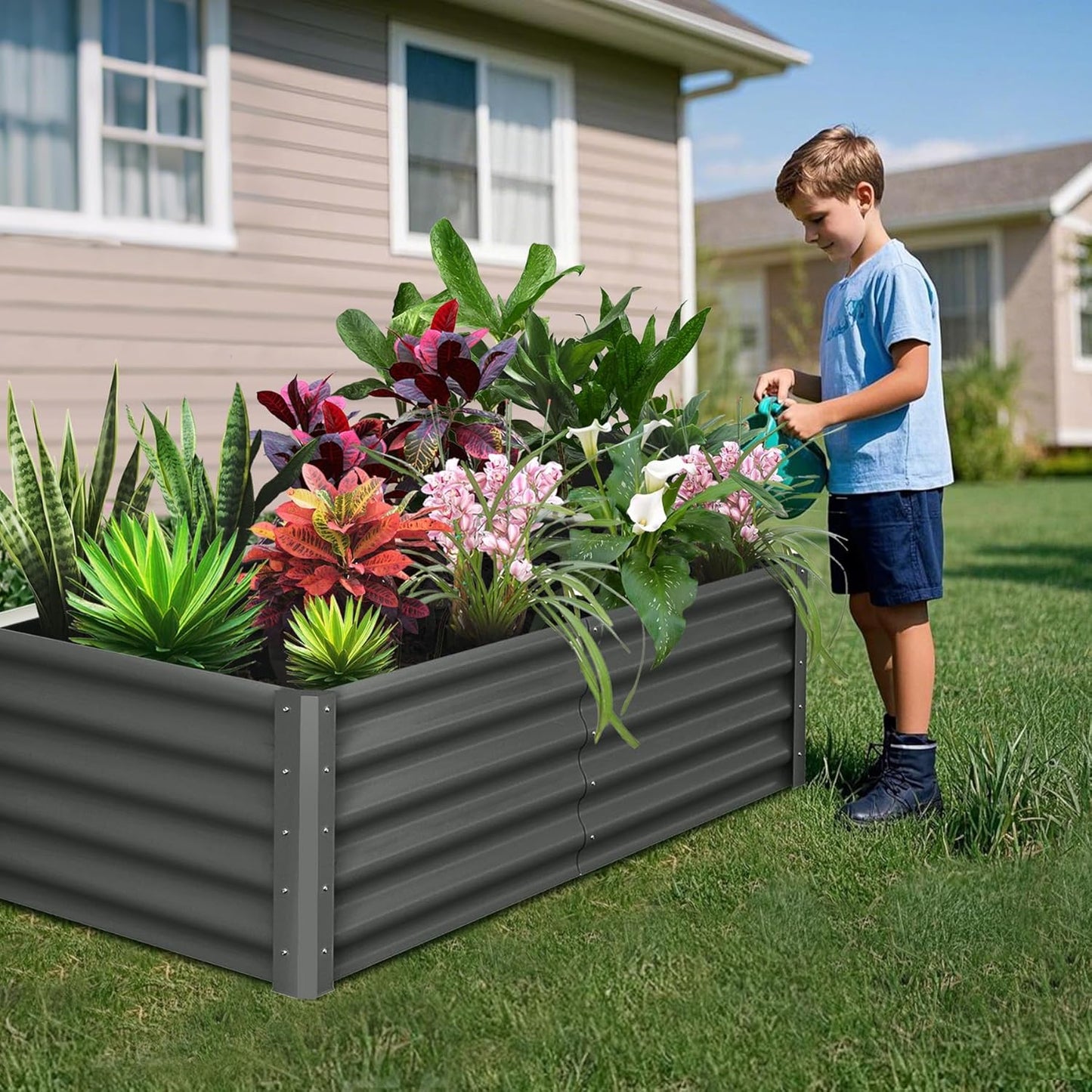Large Outdoor Planter Boxes Kit Set of 2,6x3x1.5ft Galvanized Raised Bed Planter with Open-Ended Base Design, Elevated for Outdoor Plants, Durable Raised Bed for Gardening,Green