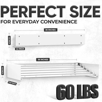 Wall Mounted Laundry Drying Rack, Retractable Clothes Drying Rack, 6 Rods Towel Drying Rack with Wall Template for Installation, Magnetic Dryer Ball Holder with Dryer Balls, White