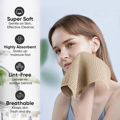 Microfiber Waffle Face Towels, 2 Pieces, Soft, Absorbent, Fast Drying, Lint Free (Beige)