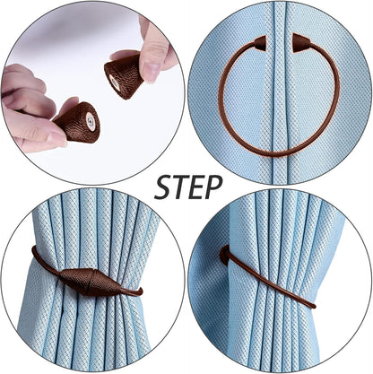 2 PCS Magnetic Curtain Tiebacks, European Style Convenient Drape Tie Backs Holdbacks for Thin or Thick Home & Office Window Draperies, No Tools Required (Dark Coffee)