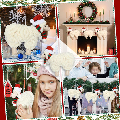 Jenaai 3 Pieces Felt Sheep Christmas Ornaments Sheep Decorative Hanging Ornaments Vintage Farm Wooly Lamb Tree Xmas Pendant Curly Decor for Holiday Figurines Gifts (Christmas)