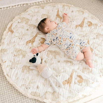 Crane Baby Safari Baby Tummy Time Activity Mat 40"X40", Reversible Floor Play Mat for Boys and Girls, Jungle Nursery Decor