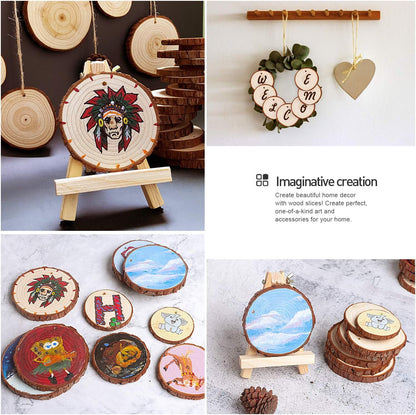 5ARTH Natural Wood Slices - 30 Pcs 3.1-3.5 inches Craft Unfinished Wood kit Predrilled with Hole Wooden Circles for Arts Wood Slices Christmas Ornaments DIY Crafts