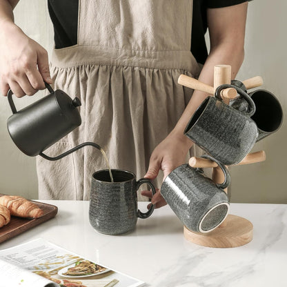 Hasense Ceramic Coffee Mugs - 15 OZ Large Coffee Cups Set of 4 with Handle for Hot Beverage, Porcelain Latte Mugs for Tea, Milk, Cocoa, Cappuccino and Mocha, Microwave and Dishwasher Safe, Grey