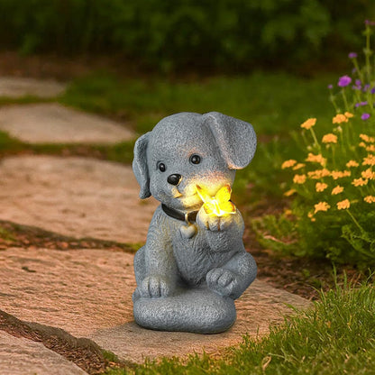 Solar Puppy Dog Garden Decor - Cute Pet Memorial Statue, Auto On/Off LED Light, Weatherproof Resin for Yard Pathway & Dog Lover Gifts