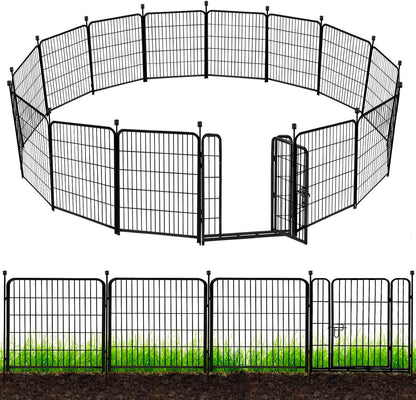 ADAVIN Tall Garden Fence 54 in(H)×22.1 Ft(L),10 Panels Dog Fence Outdoor for Yard, Heavy Duty Iron Metal Fence with Gate Low Threshold, No Dig Fences Panels, Animal Barrier Fences, Black