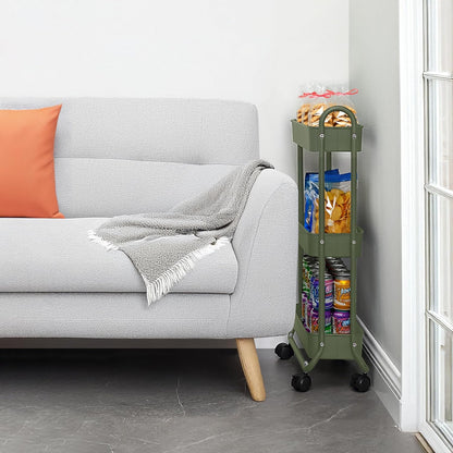 SunnyPoint Slim Rolling Storage Cart, 3 Tier Bathroom Storage Organizer Bathroom, Laundry Utility Cart (Army)