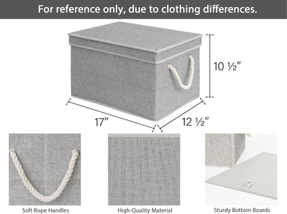 StorageWorks Storage Bins with Lids, Decorative Storage Boxes with Lid and Soft Rope Handles, Foldable Storage Baskets for Closet, Shelves, Stackable, Gray, Jumbo, 3-Pack