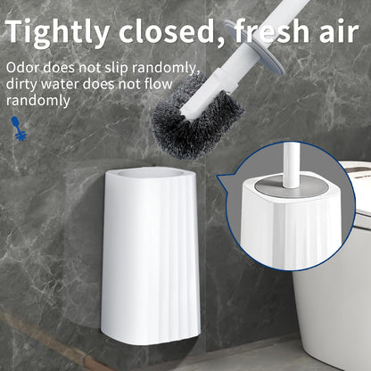 Toilet Brush & Holder Set, Lightweight Plastic Handle, Space Saving for Storage, Deep Cleaning, Drip-Proof, Easy to Assemble, Nylon Bristles, White & Grey