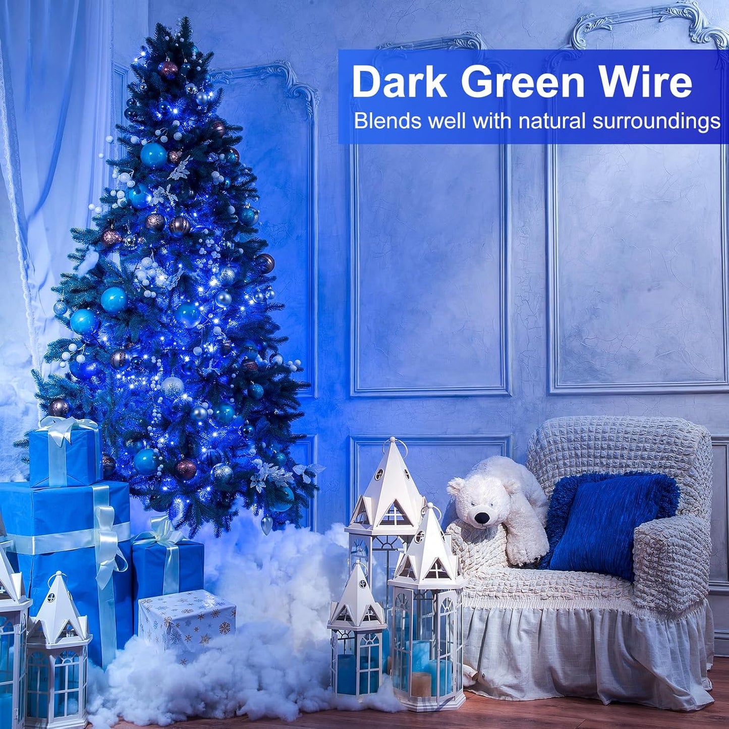 2 Pack Christmas Lights Outdoor, Total 200FT 600LED Christmas Tree Lights with 8 Modes Waterproof, Green Wire String Twinkle Lights for Indoor Home Garden Xmas Party Holiday Decorations, Blue