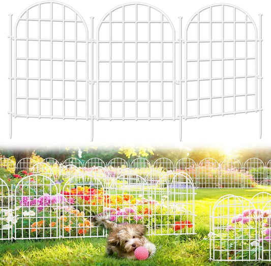 32.5ft(L) x 22in(H) Panels Garden Fence, 30 Panels Arched No Dig Fence, Decorative Animal Barrier Fencing with Ground Stake, Rustproof Metal Garden Edging Border for Dog, Outdoor Patio Decor, White