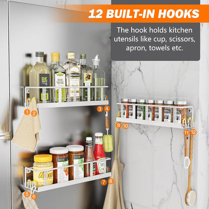 Spice Rack Wall Mounted 3 Pack, Space-Saving Spice Organizer for Spice Jars and Seasonings,Screw or Adhesive Hanging Spice Rack Organizer for Your Kitchen Cabinet,or Pantry Door White