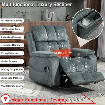 Lazy Boy Recliner Chair, Postoperative Recovery，Retractable 23'' Extra-Long Leg Support Lift Chair Hold up to 400lb，25.5'' Oversized Recliner seat for Big and Tall