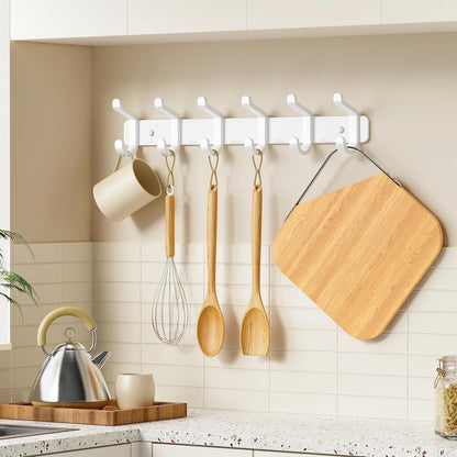 Coat Rack Wall Mounted Heavy-Duty: Metal Coat Hanger 6 Hooks for Hanging Hat, Clothes, Robe, Keys, Backpack, Bathroom Towels, Jacket, Purse - Closet, Door, Entryway, Mudroom (White, 1 Pack)
