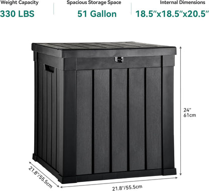 YITAHOME Deck Box, 51 Gallon Weatherproof Outdoor Storage Container for Patio Cushions, Pool Supplies, Garden Tools, Lockable Lid and Side Handles, Black