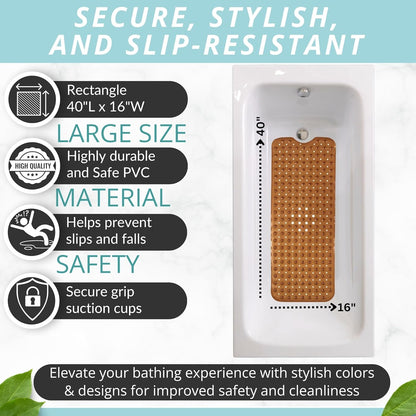 ENKOSI Bath Mat - Large Non Slip Bathtub & Shower Mat - Extra Long 40 x 16 Inch Bathroom Mats for Tub Nonslip Anti Slip Bathmats (40x16 Clear Brown 1-Pack)