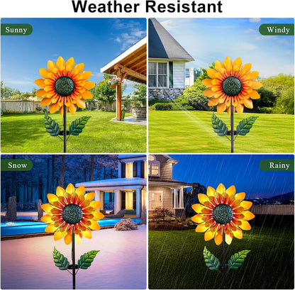 Sunflower Solar Wind Spinner, 52" Metal Wind Spinner with Kinetic Wind Sculpture Windmills for Outdoor Lawn & Garden Patio Decoration