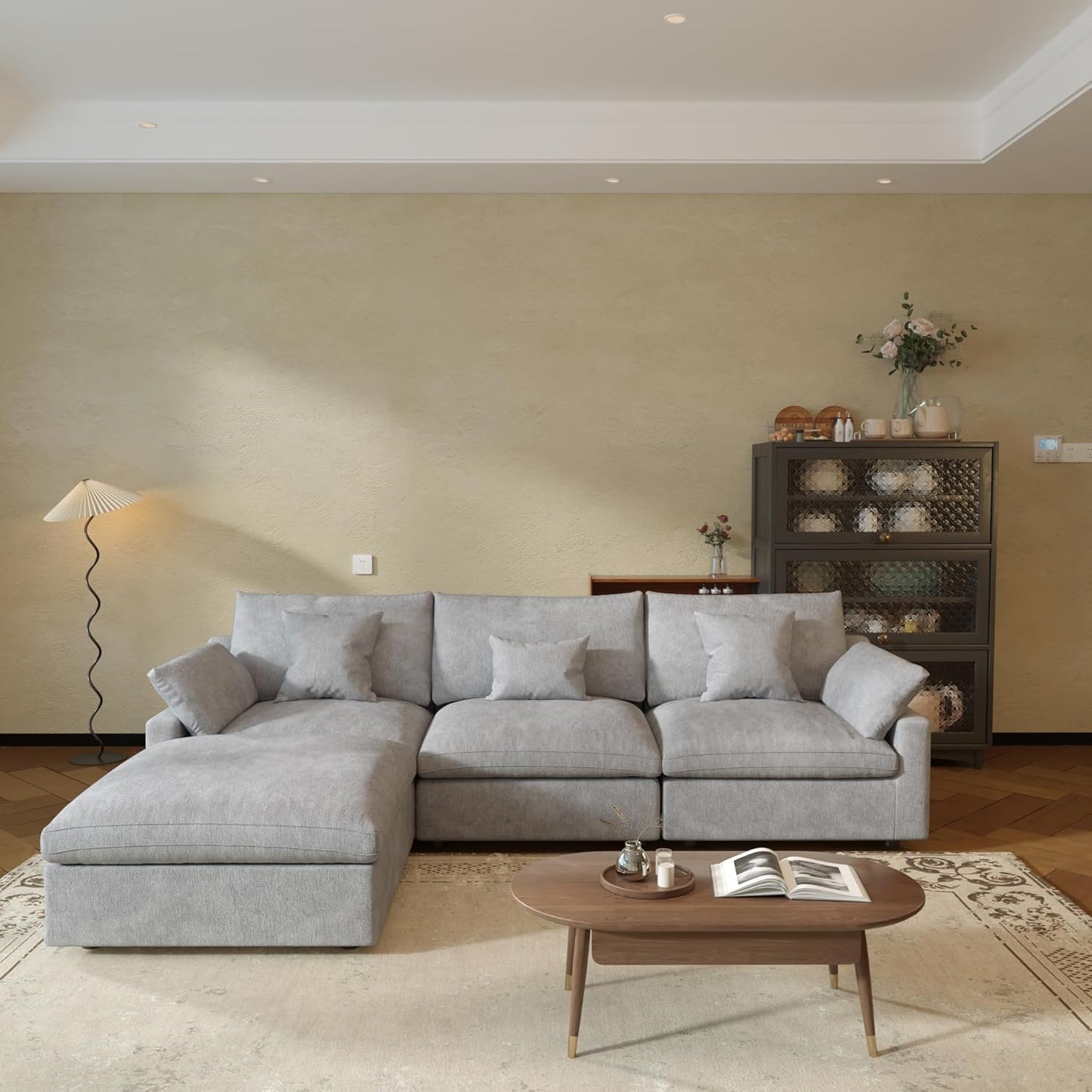 JACH L-Shaped Sectional Couches for Living Room, Cloud Sectional Couch with Deep Seat, Modular Sectional Sofa with Chaise, Covers Removeable & Washable, Sofas Furniture for Living Room, Light Grey