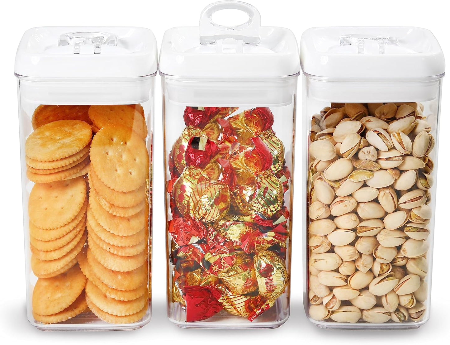 Felli Flip Tite Food Storage Container with Lid Airtight 4" Ring Seal Flip Top, Stackable Acrylic Canister Jar for Pantry Kitchen Counter, Snack Coffee Bean Granola Pet Treats Cracker Holder (1.3 qt)