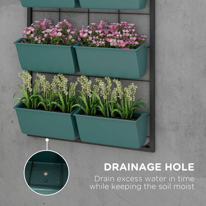 Outsunny 3-Tier Wall Planter with 6 Pots for Indoor and Outdoor Use, Hanging Plant Holder, Self Draining Wall Mounted Planter for Vegetables, Flowers, Herbs, Green
