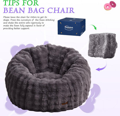 Hobestluk Bean Bag Chair Oversized Bean Bag Chair for Adults Donut-Shaped Large Bean Bag with Spacious Design for Living Room Bedroom or Reading Nook (Bubble Dark Grey)