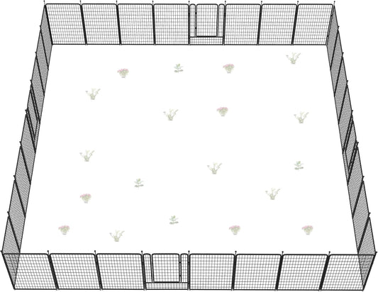 FXW Garden Fence Outdoor for The Yard – 50in(H) x 80.3ft(L) Heavy Duty Metal Animal Barrier for Dog and Rabbit, Decorative Dog Fence, 32 Panels, Black