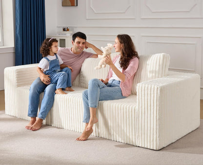 Modular Sectional Sofa 3-Seater Modular Couch with Deep Seat Memory Foam Cloud Chair with Pillows Oversized Sectional Sofa for Living Room Bedroom (Strip White, 3-Seater)