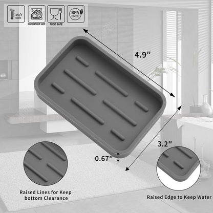 Silicone Kitchen Sink Organizer Tray for Multiple Usage,Easy Clean Sponges Holder for Kitchen Bathroom Counter or Sink,Dish Soap Dispenser,Scrubber,Bottle,Cup Grey 4.9”x 3.2”