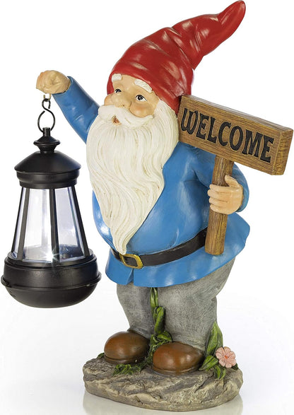 VP Home Welcome Gnome with Lantern Solar Powered LED Outdoor Decor Garden Light (Red Hat) Welcome gnome Statues Outdoor gnome Decor Funny Figurine Decor for Outside Patio, Yard, Lawn