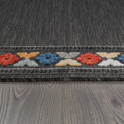 Beverly Rug Outdoor Runner Rug 2x7 Modern Floral Bordered Area Rugs for Indoor and Outdoor Patio Easy to Clean Non Shedding Living Room Porch Garden Washable Outside Carpet (2 x 7 Dark Gray)