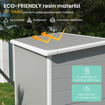 UDPATIO Outdoor Storage Shed 5x3 FT, Plastic Garden Shed for Bike, Garbage Can, Tool, Outside Sheds & Outdoor Resin Shed with Lockable Door for Backyard, Patio, Lawn, Grey & White